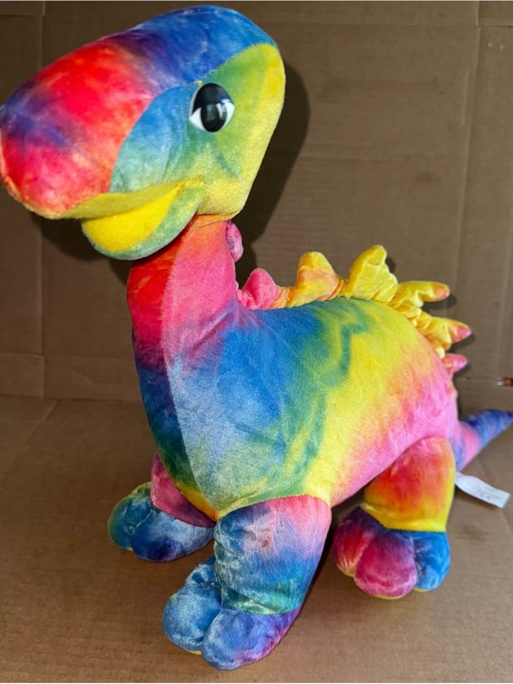 Vintage 1992 Chosun Tie dye Dinosaur Plush 19”. A11